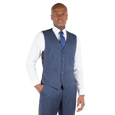 Ben Sherman Ben Sherman Dark blue textured 5 button front slim fit kings suit waistcoat